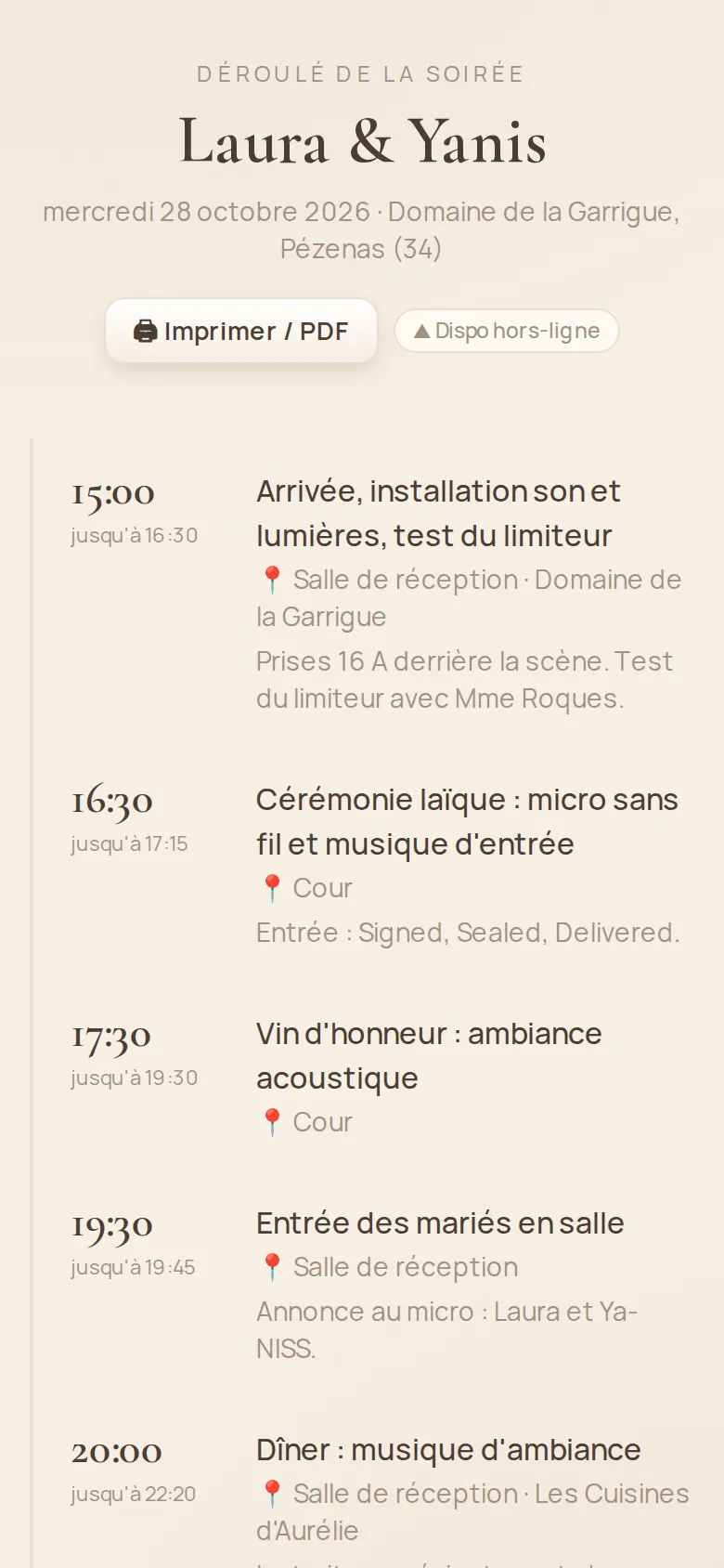 Déroulé de la soirée sur le téléphone du DJ