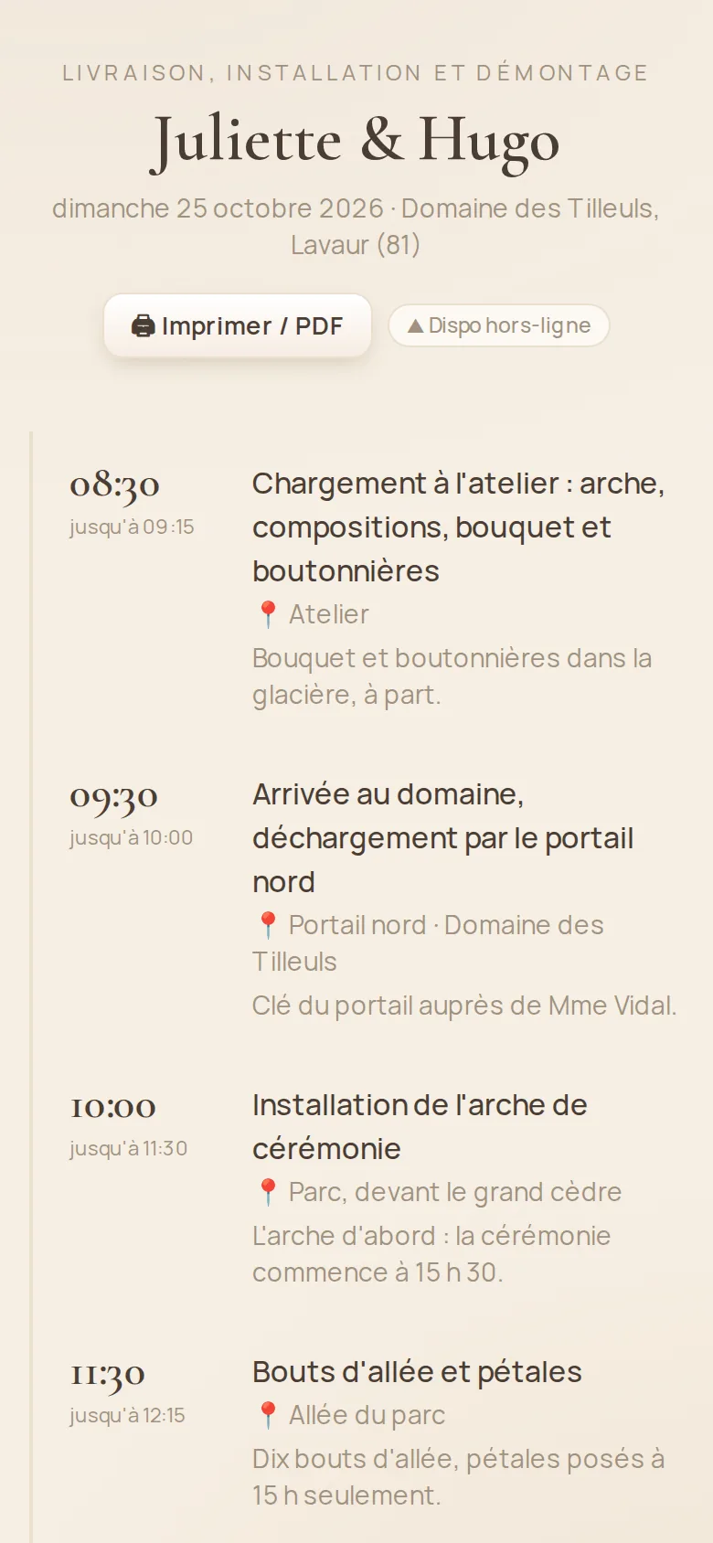 Livraison, installation et démontage sur le téléphone de la fleuriste