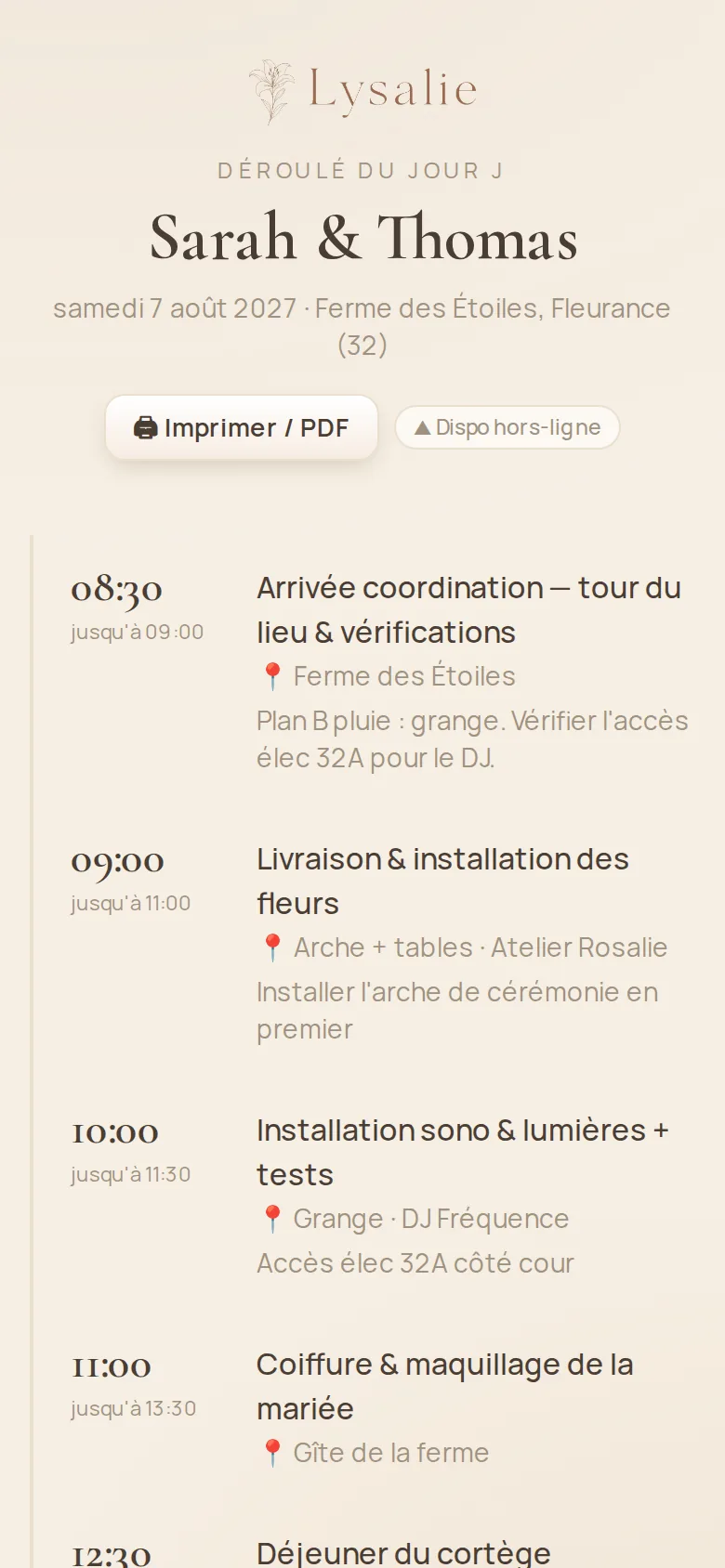 Déroulé du jour J sur téléphone